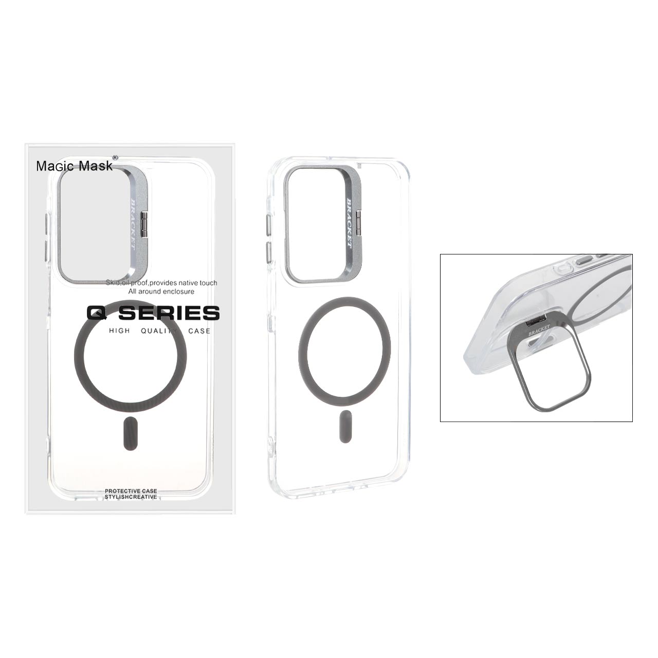 قاب اورجینال Q Series Bracket کریستالی Magsafe لنز استندشو Samsung Galaxy A17 / A16 / A26 - خاکستری (پک دار)